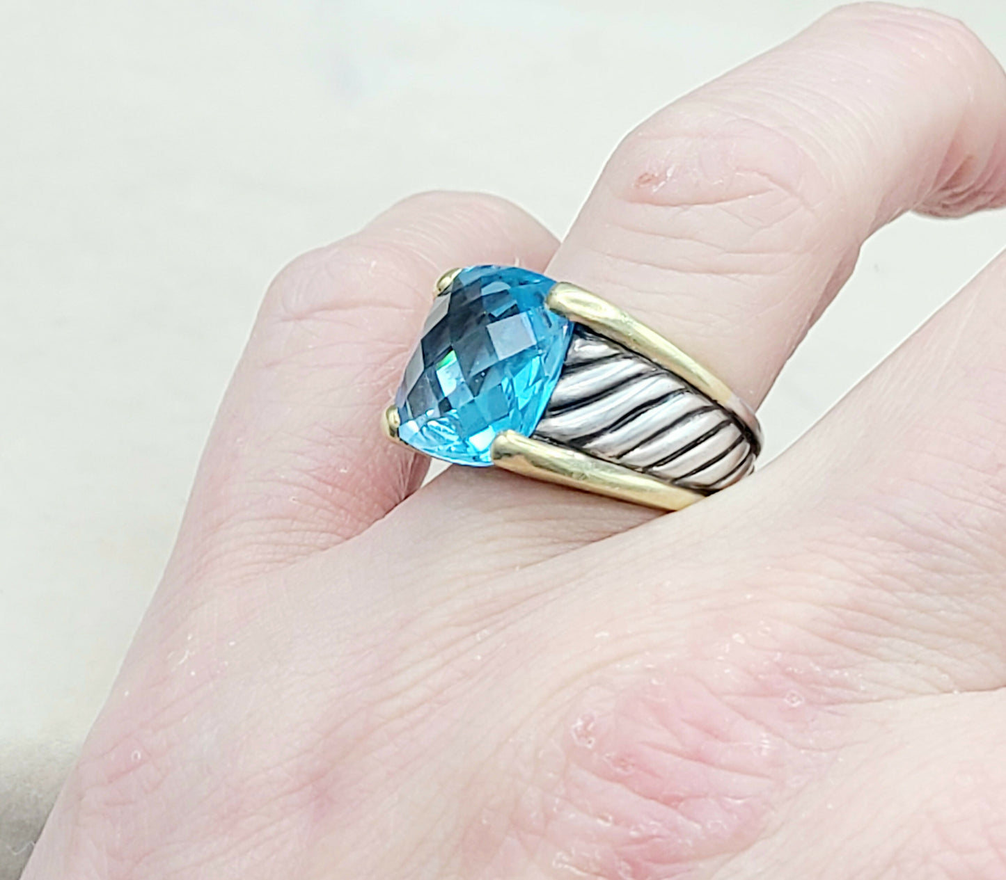 David Yurman Wide Sculpted Cable Ring Blue Topaz AYW Luxury #