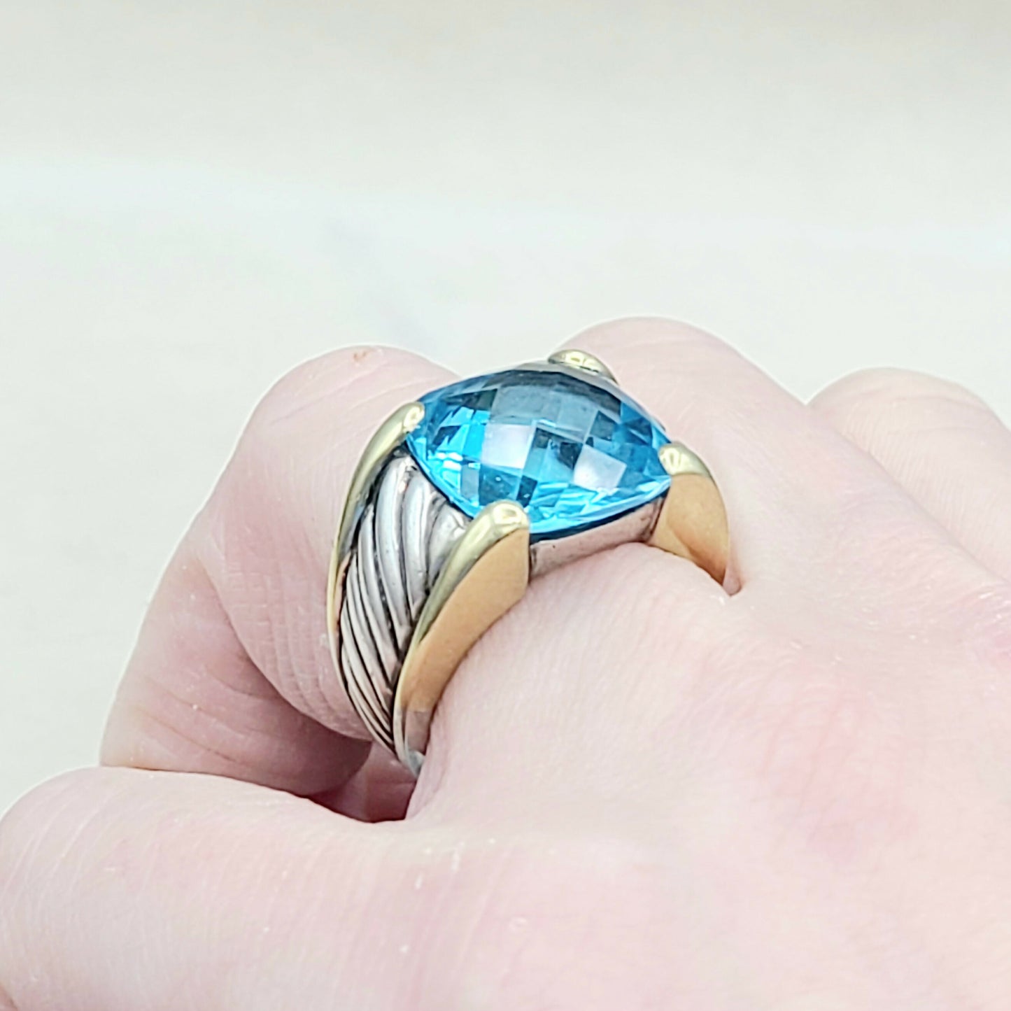 David Yurman Wide Sculpted Cable Ring Blue Topaz AYW Luxury #