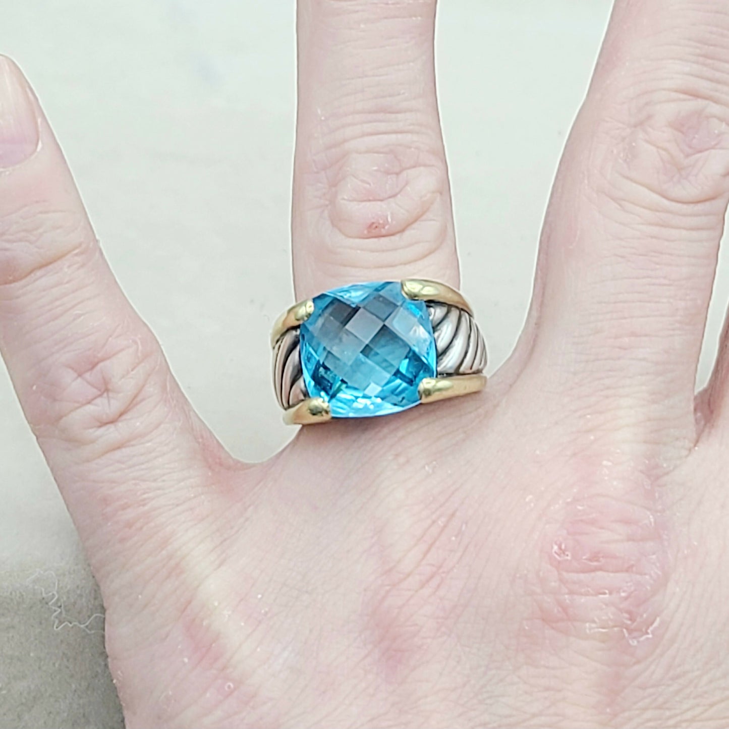 David Yurman Wide Sculpted Cable Ring Blue Topaz AYW Luxury #