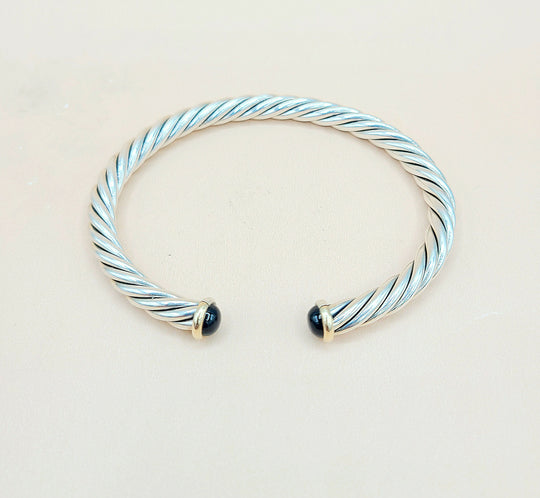 David Yurman 6mm Black Onyx Gold Cable Cuff Bracelet