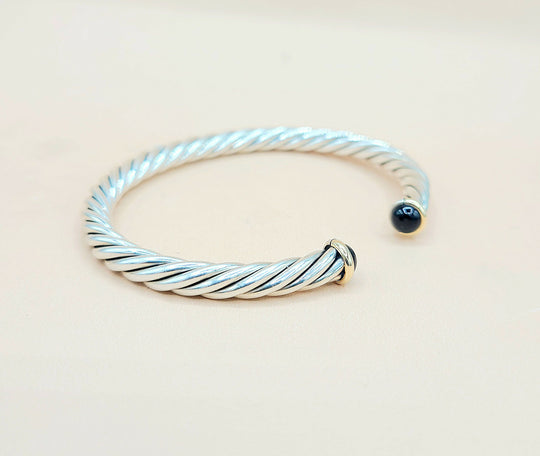 David Yurman 6mm Black Onyx Gold Cable Cuff Bracelet