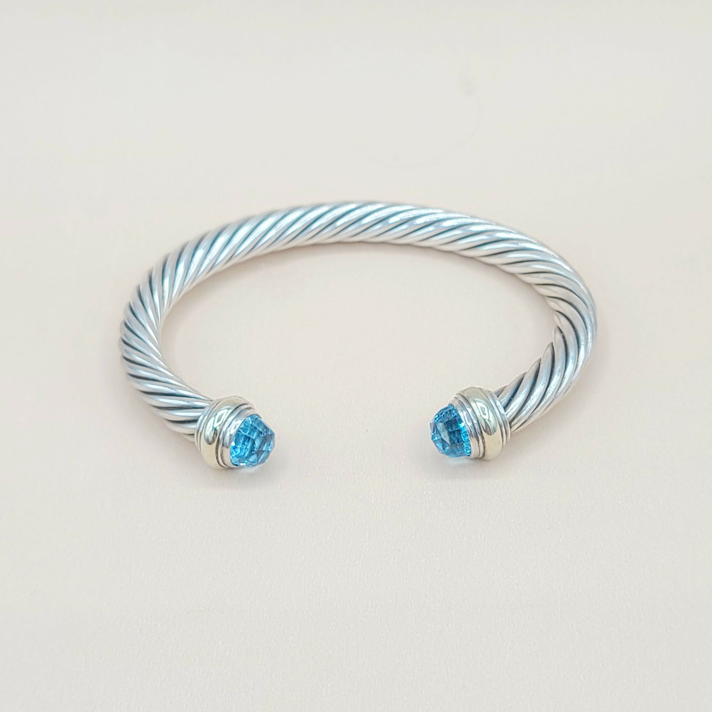David Yurman 7mm Cable Blue Topaz Bracelet Silver & Gold | Certified AYW Luxury #