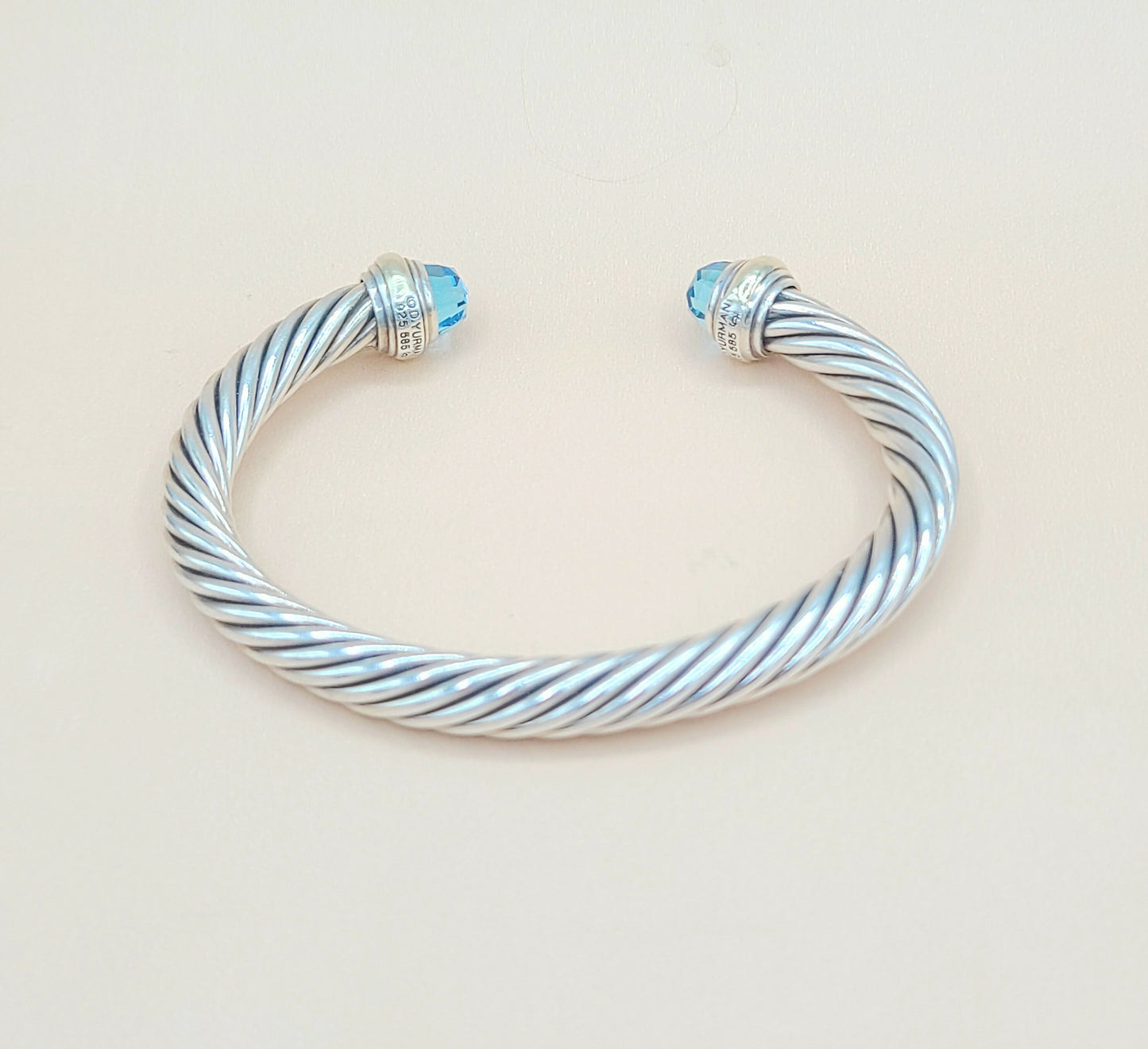 David Yurman 7mm Cable Blue Topaz Bracelet Silver & Gold | Certified AYW Luxury #