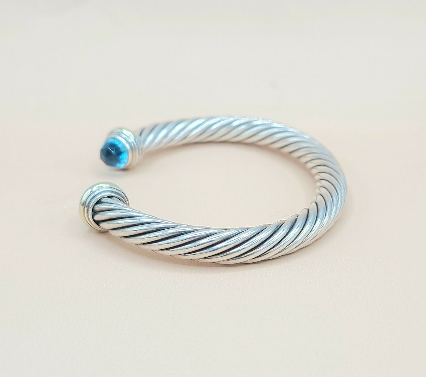 David Yurman 7mm Cable Blue Topaz Bracelet Silver & Gold | Certified AYW Luxury #