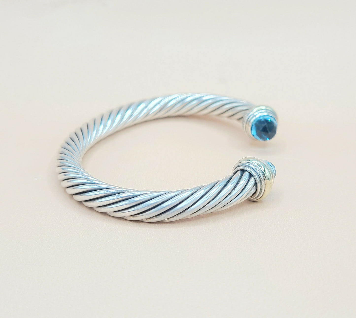David Yurman 7mm Cable Blue Topaz Bracelet Silver & Gold | Certified AYW Luxury #