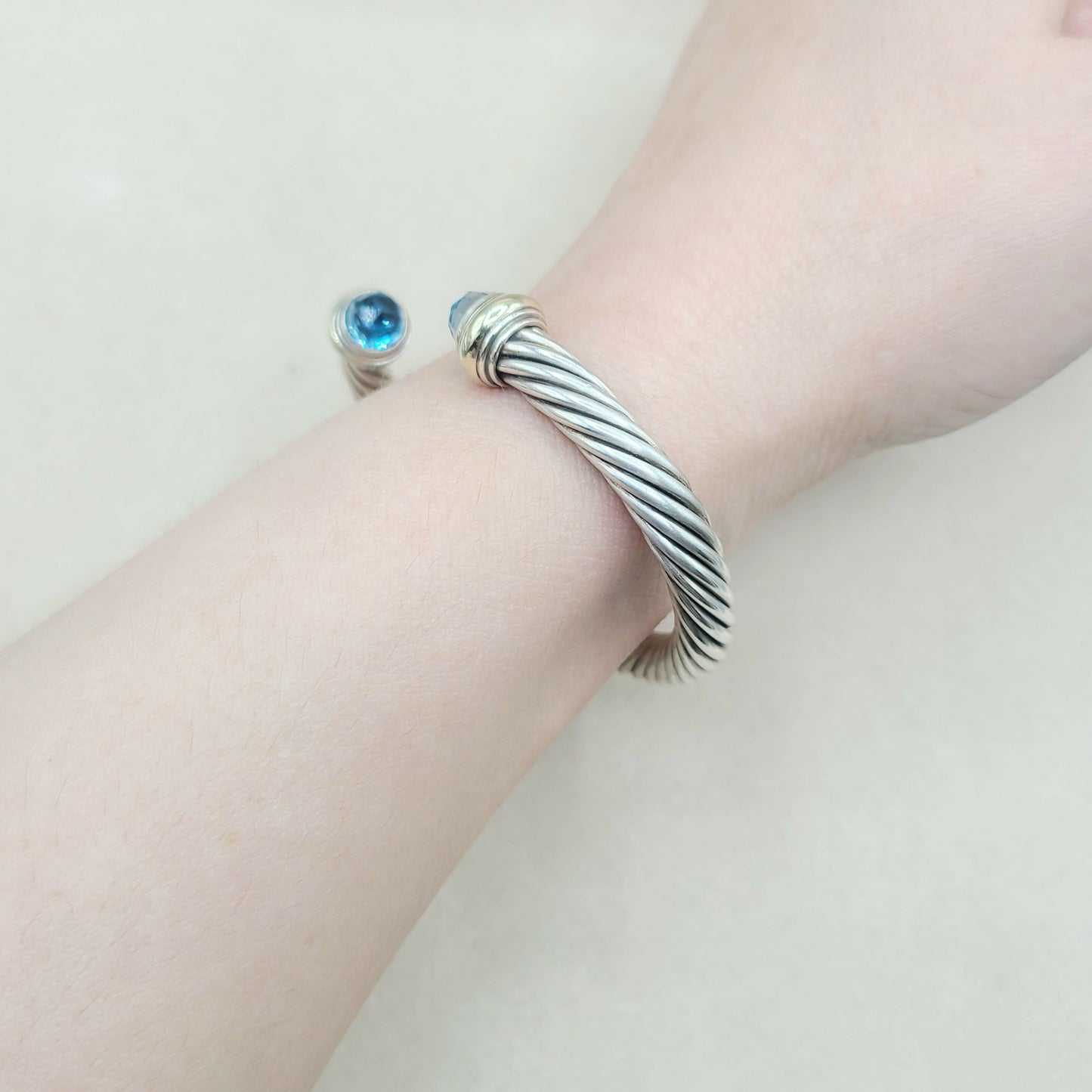 David Yurman 7mm Cable Blue Topaz Bracelet Silver & Gold | Certified AYW Luxury #
