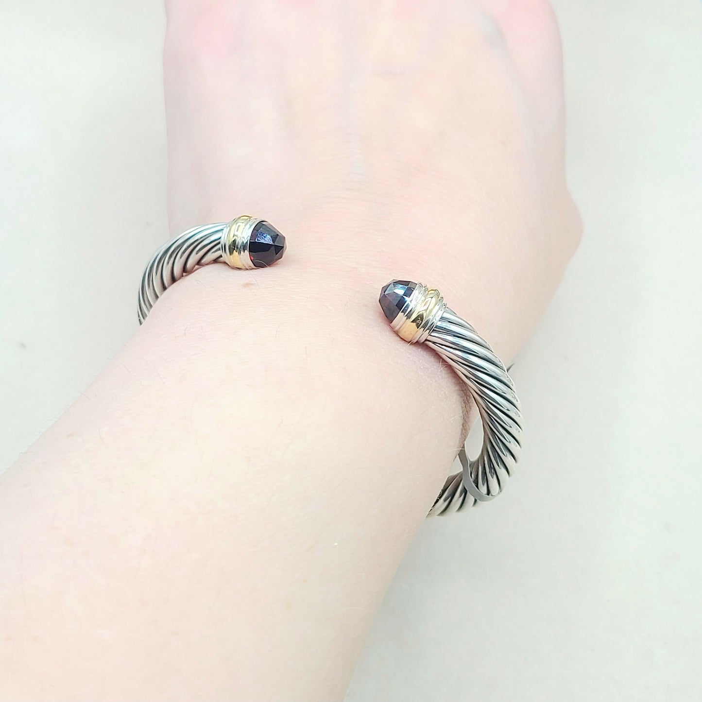 David Yurman 7mm Cable Garnet Bracelet Silver & Gold | New with Tags AYW Luxury #