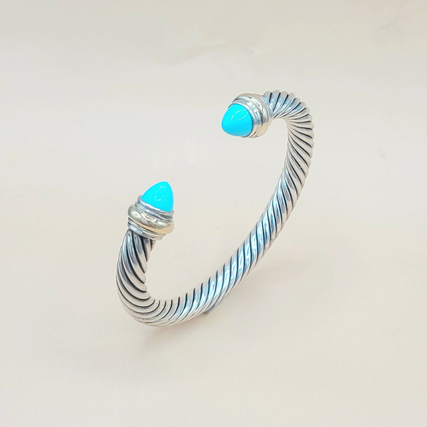David Yurman Turquoise Cable Bracelet 7mm Silver & Gold | Certified AYW Luxury #