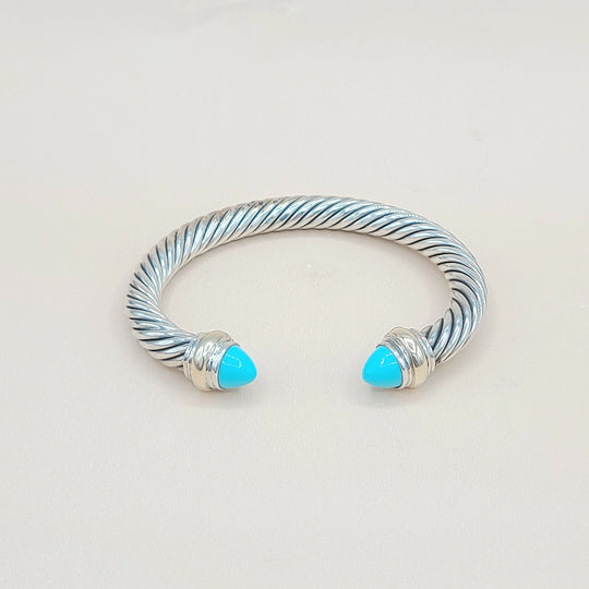 David Yurman Turquoise Silver Gold Cable Bracelet 7mm
