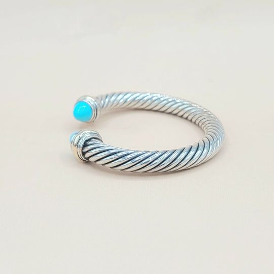 David Yurman Turquoise Silver Gold Cable Bracelet 7mm