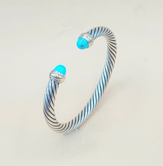 David Yurman Turquoise Silver Gold Cable Bracelet 7mm