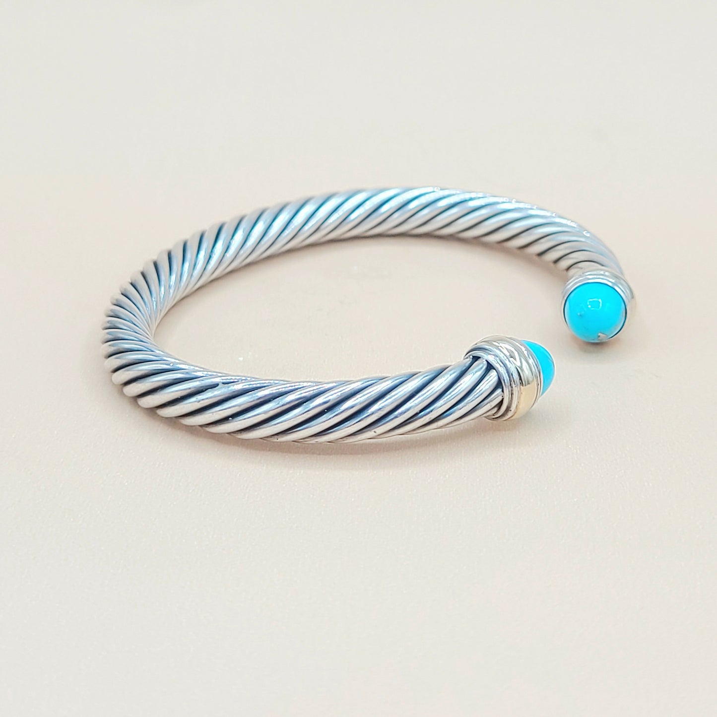 David Yurman Turquoise Cable Bracelet 7mm Silver & Gold | Certified AYW Luxury #