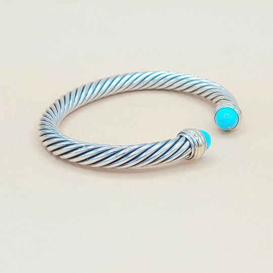 David Yurman Turquoise Silver Gold Cable Bracelet 7mm