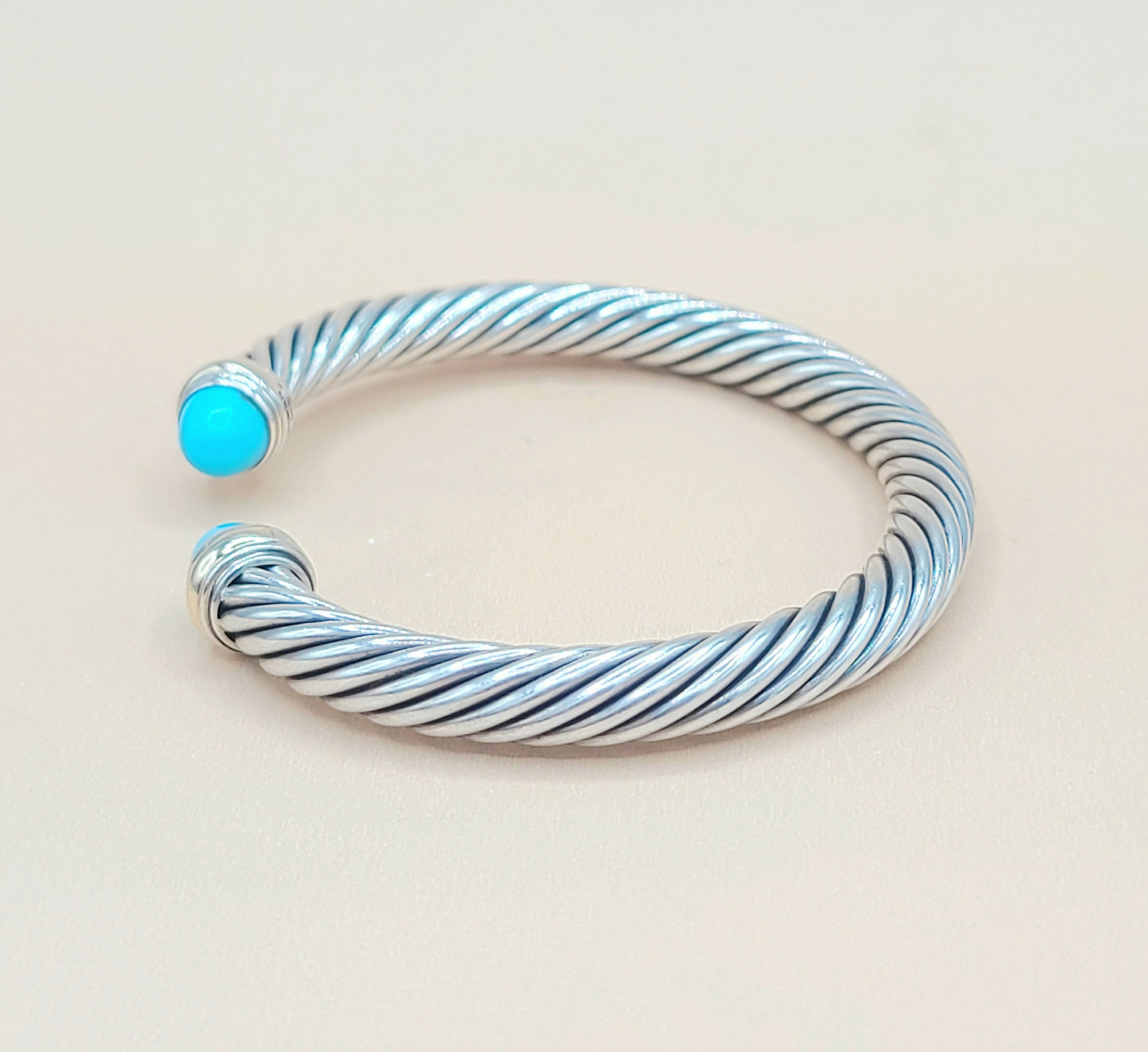 David Yurman Turquoise Cable Bracelet 7mm Silver & Gold | Certified AYW Luxury #