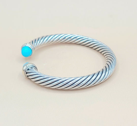 David Yurman Turquoise Silver Gold Cable Bracelet 7mm