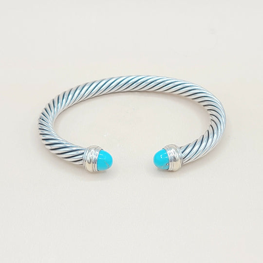 David Yurman 7mm Turquoise Silver Gold Cable Bracelet