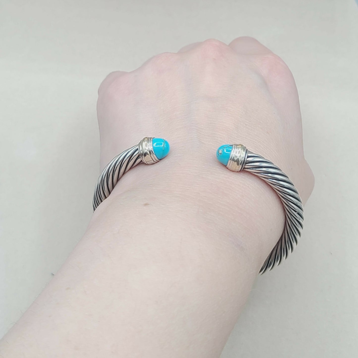 David Yurman 7mm Cable Turquoise Bracelet Silver & Gold | Certified AYW Luxury #