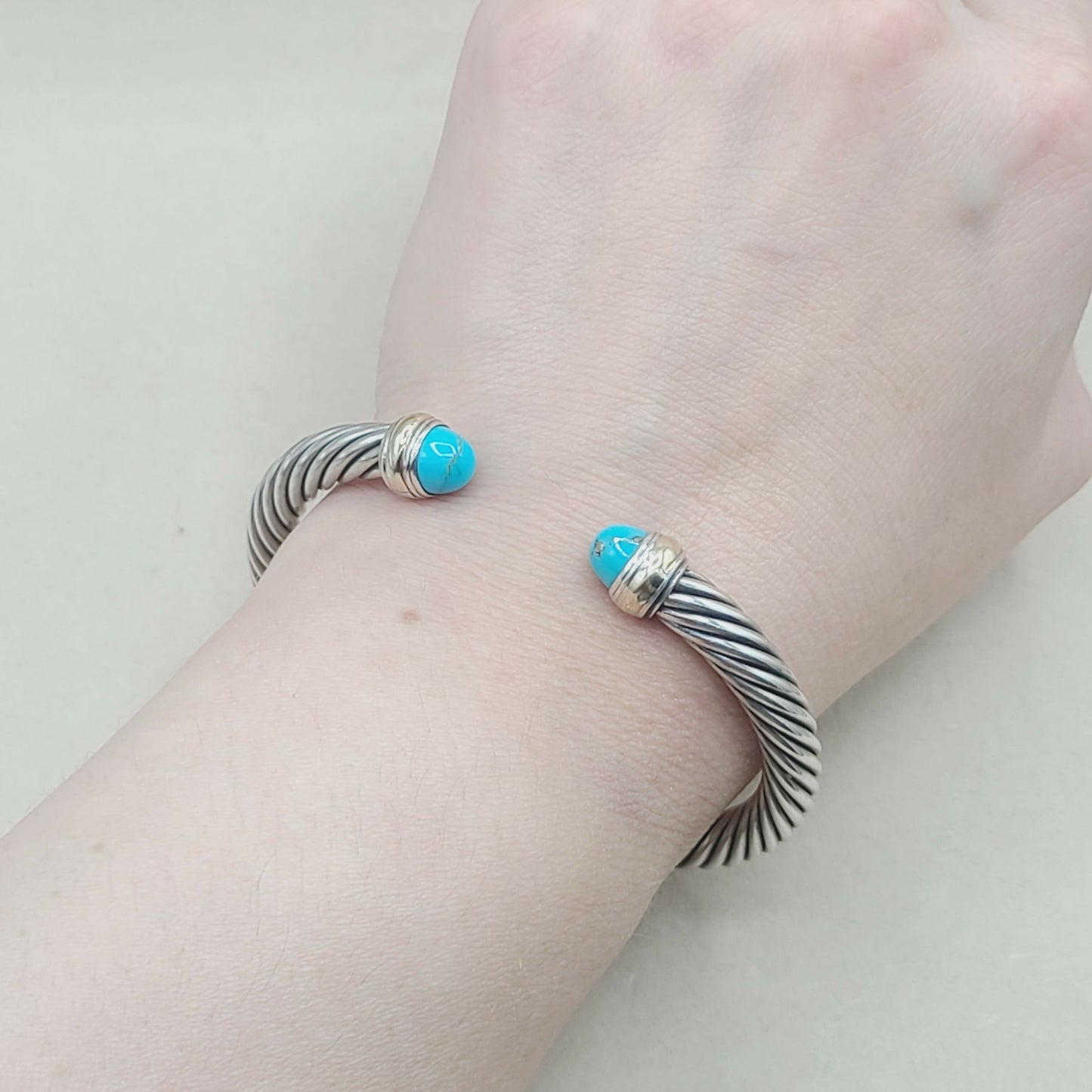 David Yurman 7mm Cable Turquoise Bracelet Silver & Gold | Certified AYW Luxury #