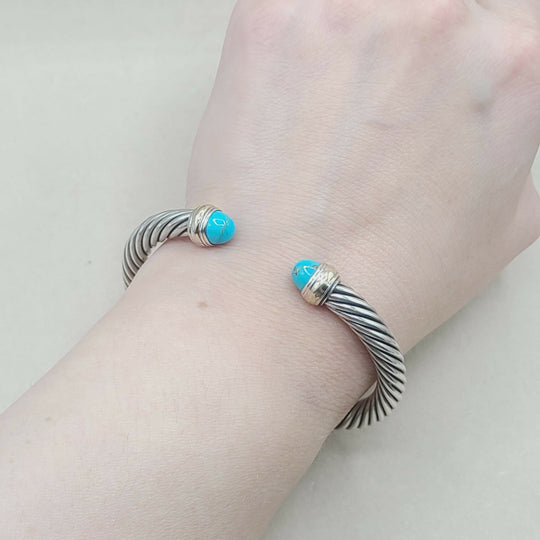 David Yurman 7mm Turquoise Silver Gold Cable Bracelet