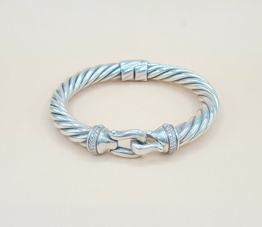 David Yurman-Cable-Buckle-Diamonds Bracelet,-8.5mm