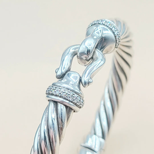 David Yurman-Cable-Buckle-Diamonds Bracelet,-8.5mm