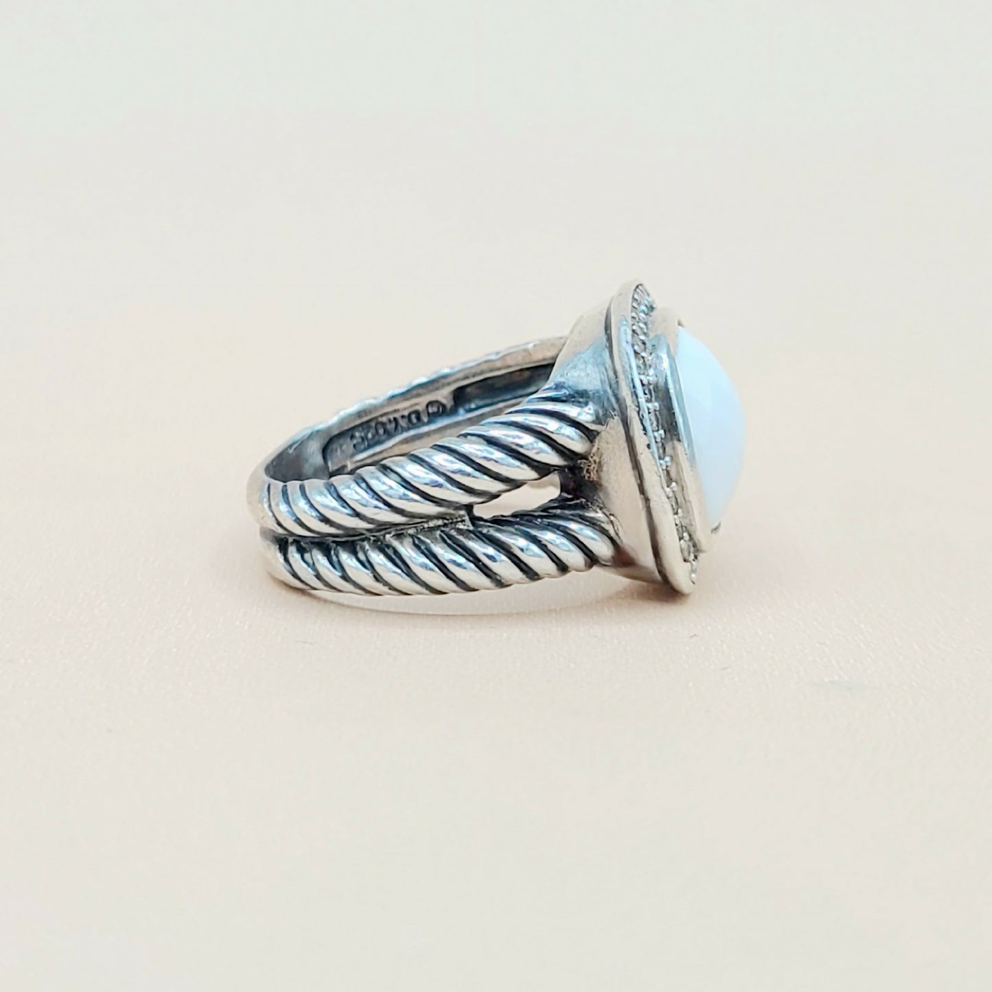 David Yurman-Albion-11mm-White-Agate Diamond Ring