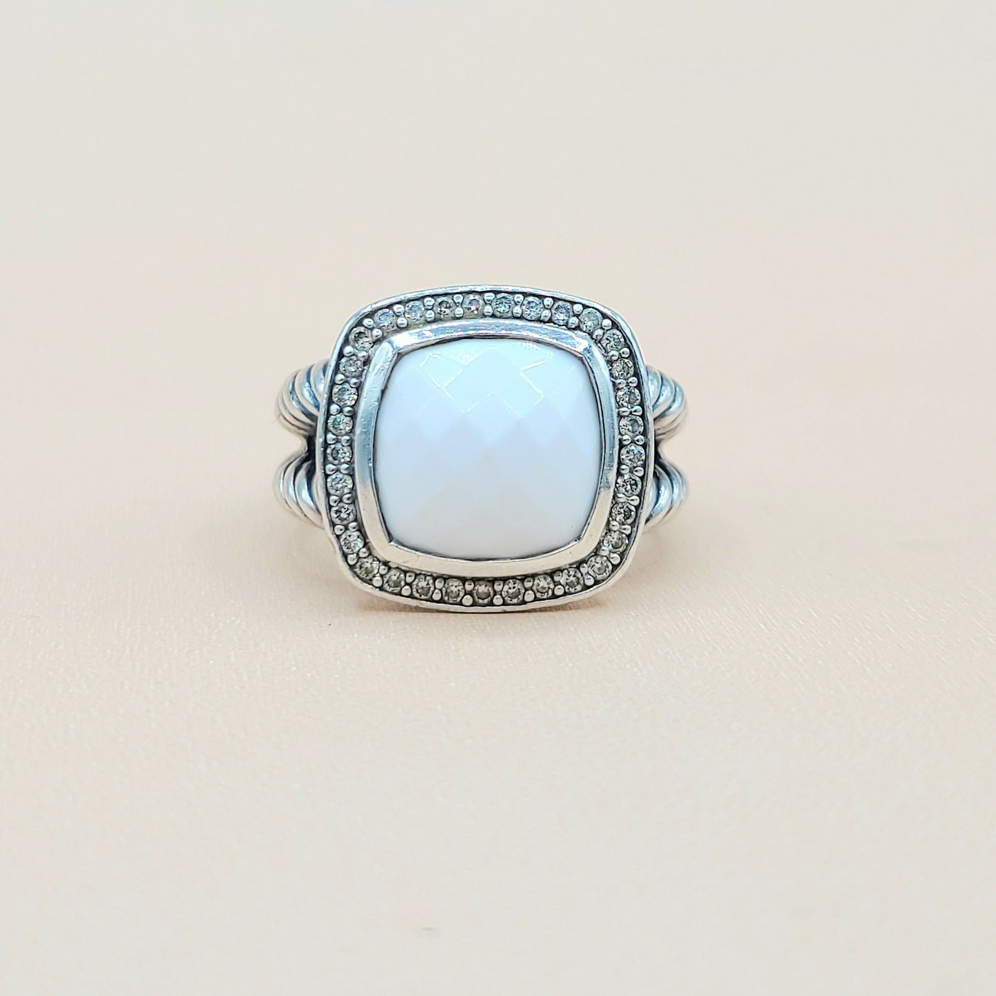 David Yurman-Albion-11mm-White-Agate Diamond Ring