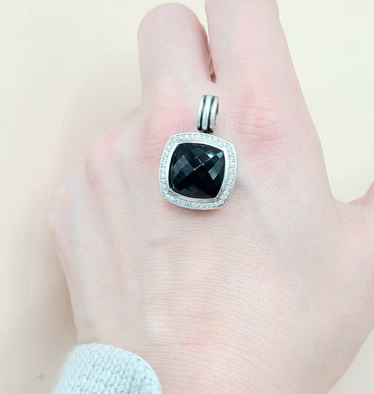 David-Yurman-Albion 14mm Black-Onyx-& Diamond-Pendant-Enhancer