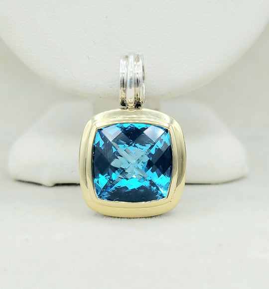 David Yurman Albion 14mm Hampton Blue Topaz Silver & Gold Pendant Enhancer