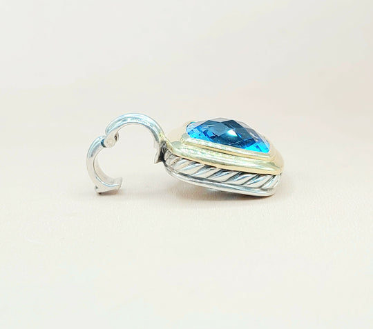 David Yurman Albion 14mm Hampton Blue Topaz Silver & Gold Pendant Enhancer