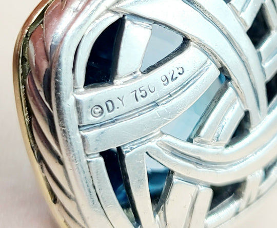 David Yurman Albion 14mm Hampton Blue Topaz Silver & Gold Pendant Enhancer