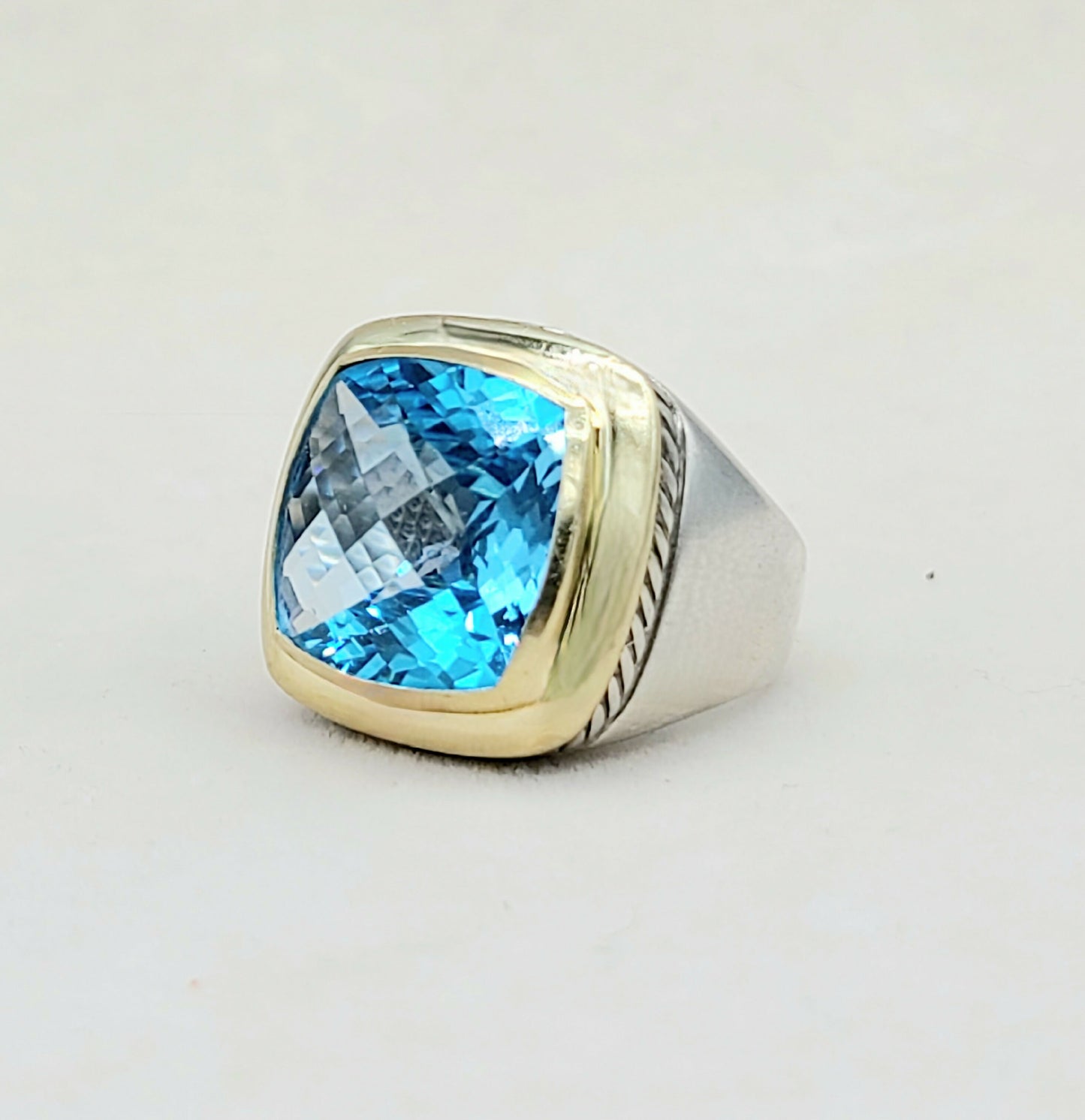 David Yurman Albion 15mm Blue Topaz Ring With Gold
