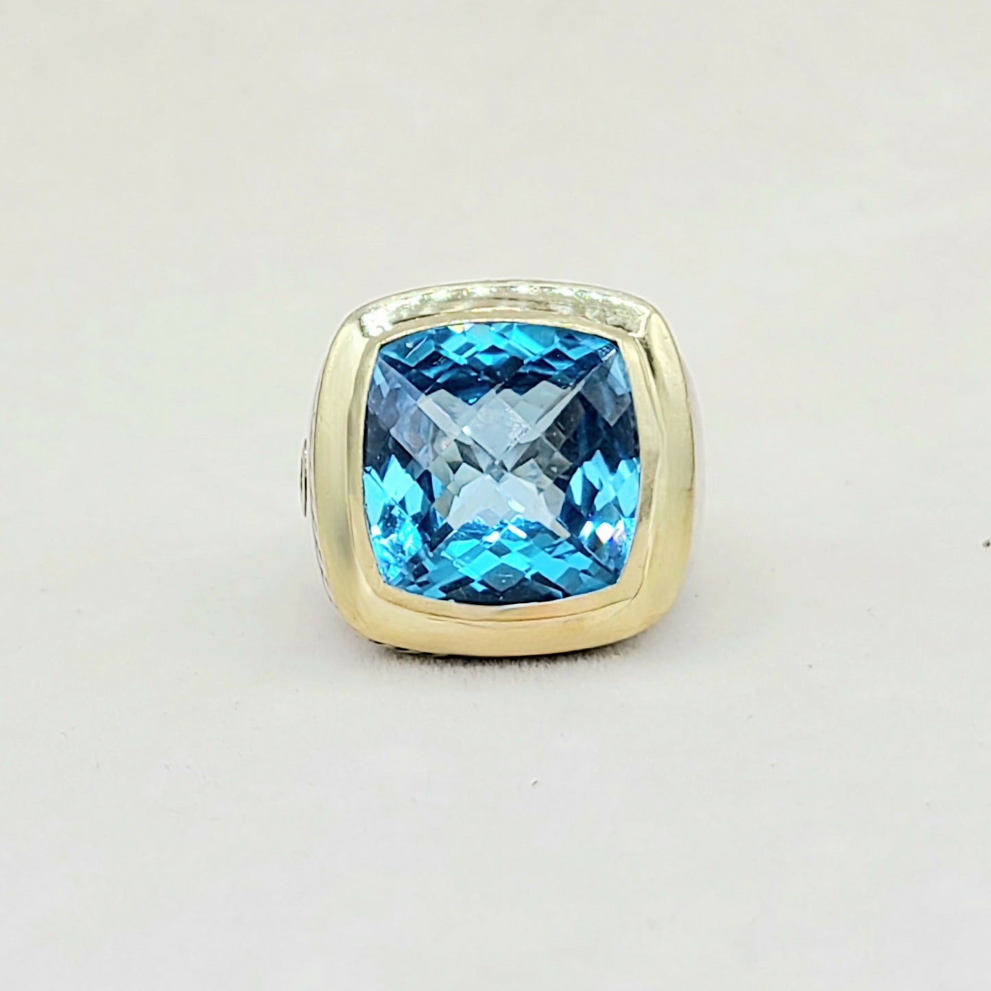 David Yurman Albion 15mm Blue Topaz Ring With Gold