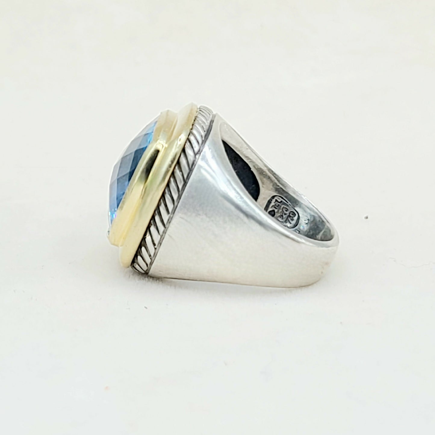 David Yurman Albion 15mm Blue Topaz Ring With Gold
