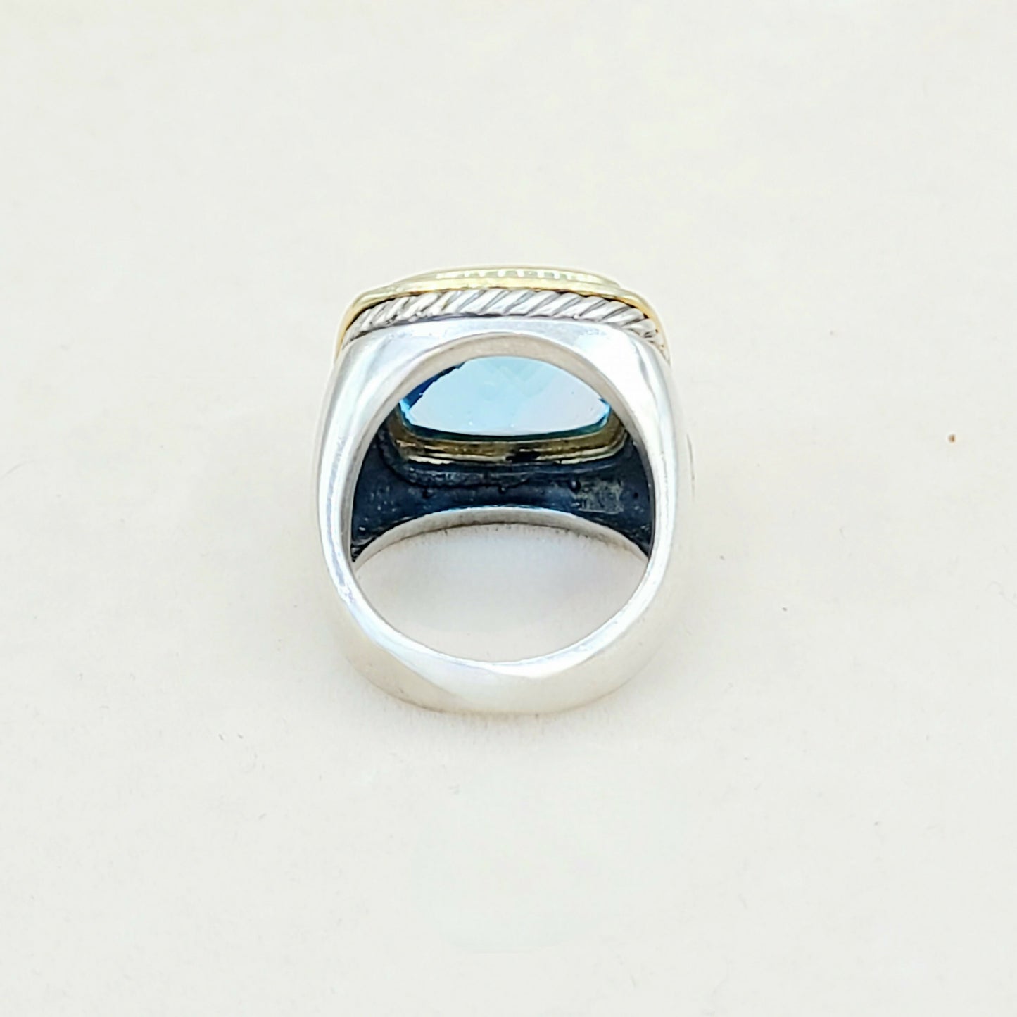 David Yurman Albion 15mm Blue Topaz Ring With Gold