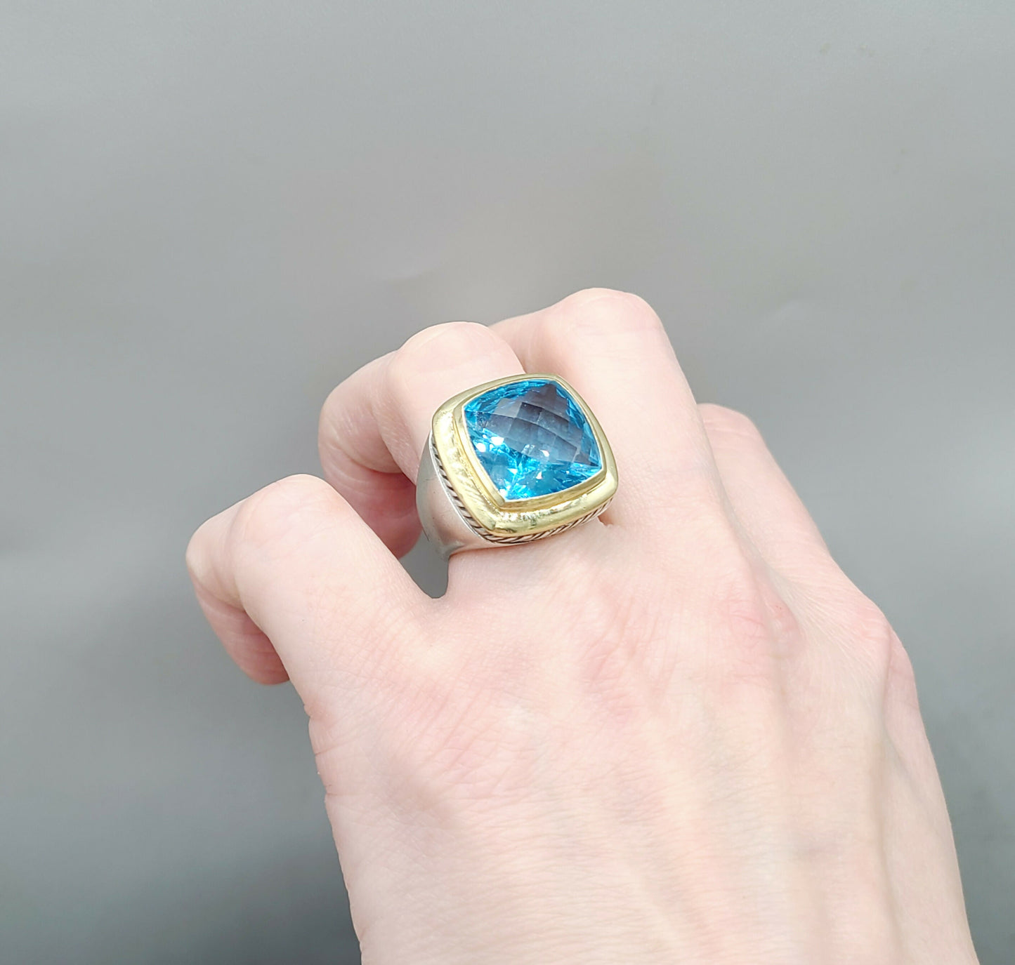David Yurman Albion 15mm Blue Topaz Ring With Gold