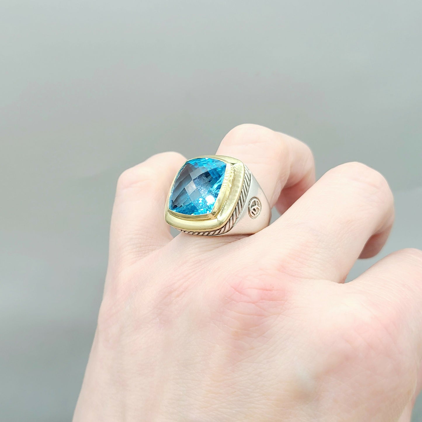 David Yurman Albion 15mm Blue Topaz Ring With Gold