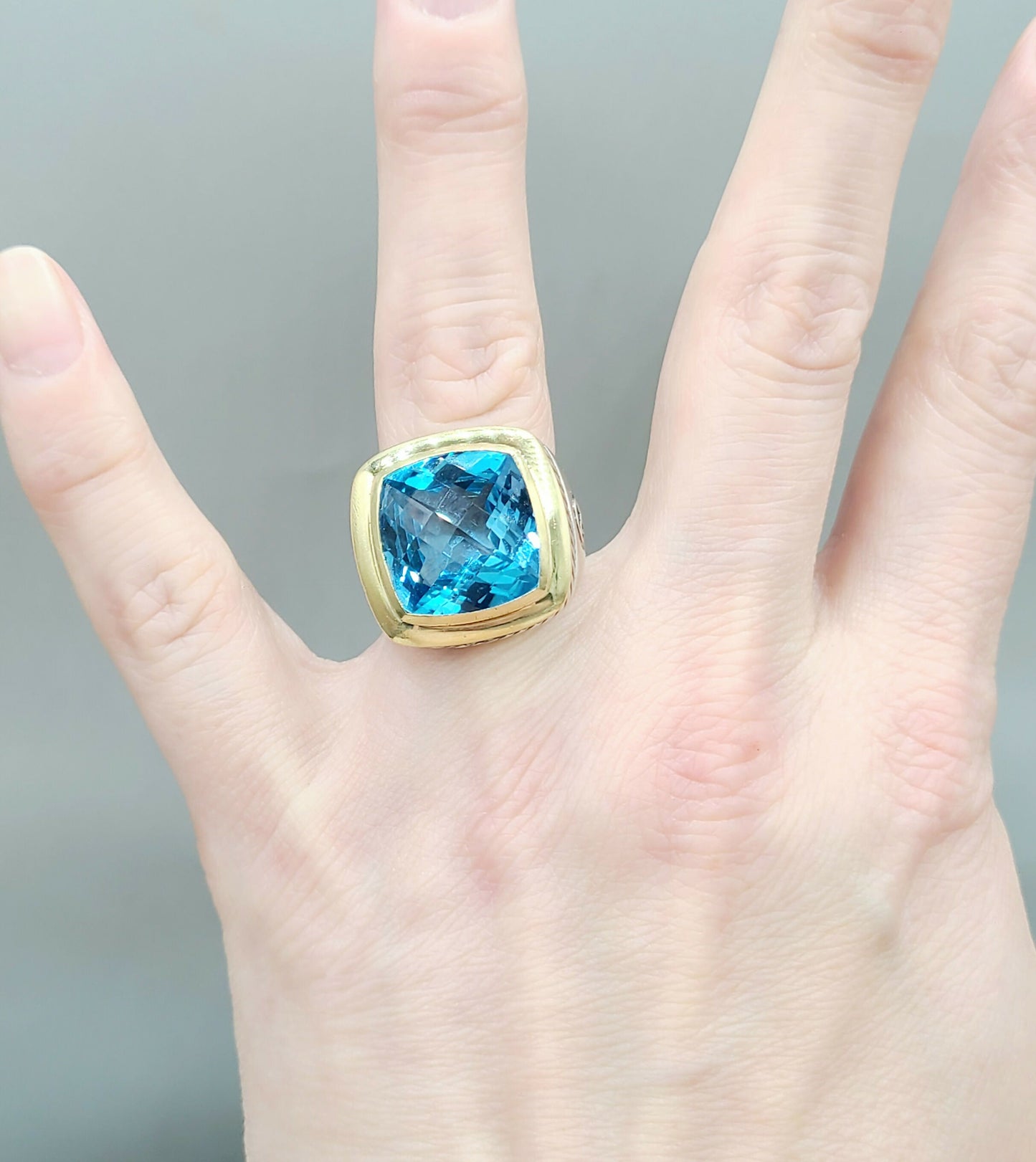 David Yurman Albion 15mm Blue Topaz Ring With Gold
