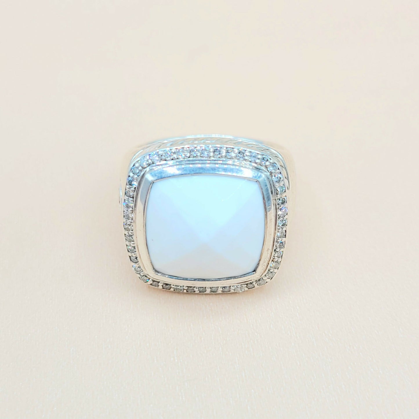 David Yurman Albion White Agate Diamond Ring 15mm Certified Pre-Owned AYW Luxury #
