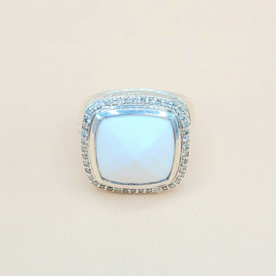 David Yurman Albion-15mm White Agate-Diamond Ring