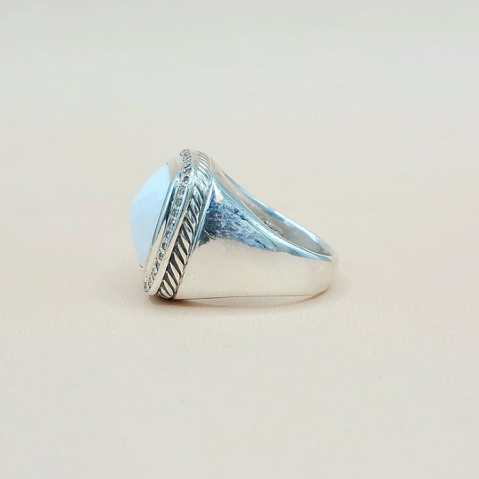 David Yurman Albion-15mm White Agate-Diamond Ring