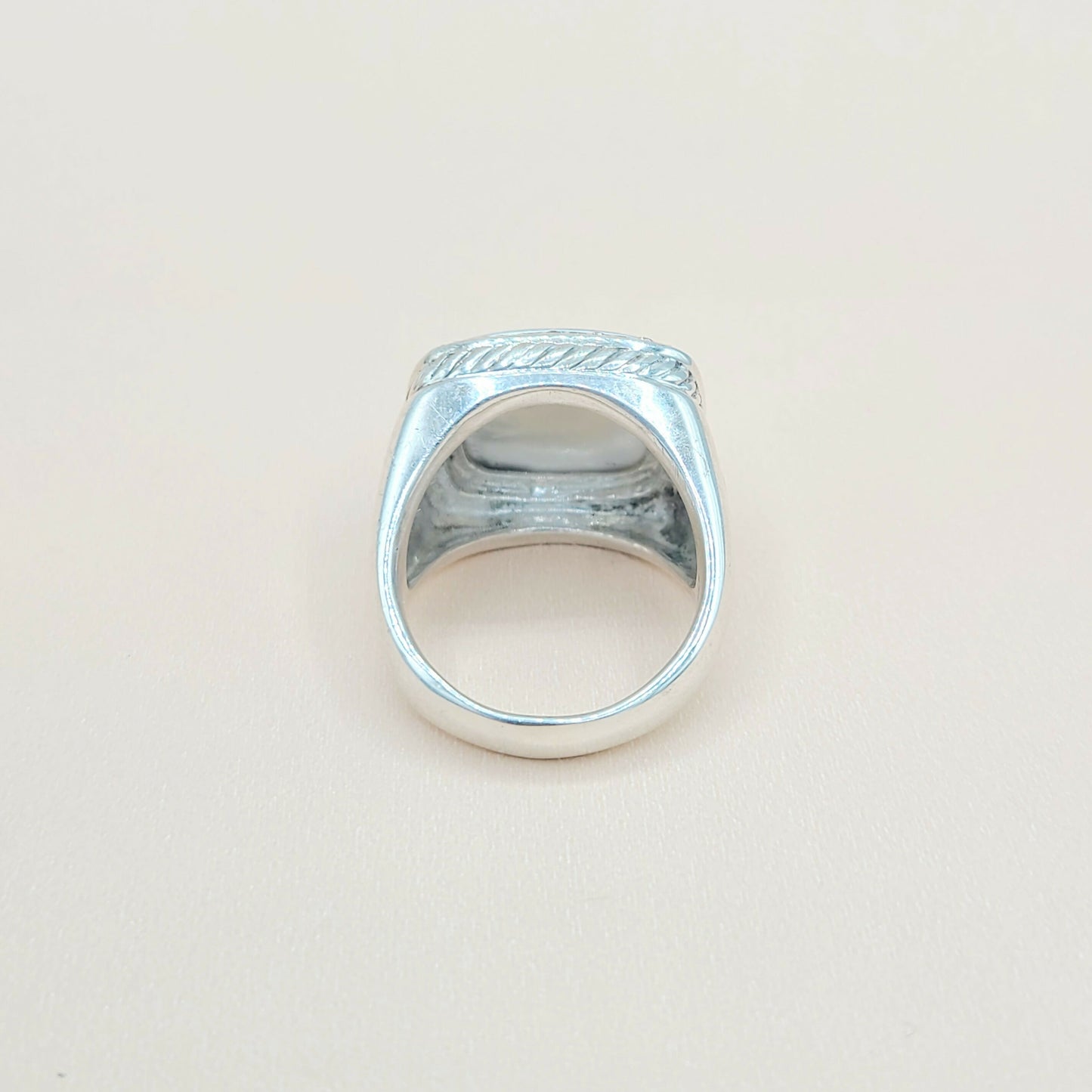 David Yurman Albion White Agate Diamond Ring 15mm Certified Pre-Owned AYW Luxury #