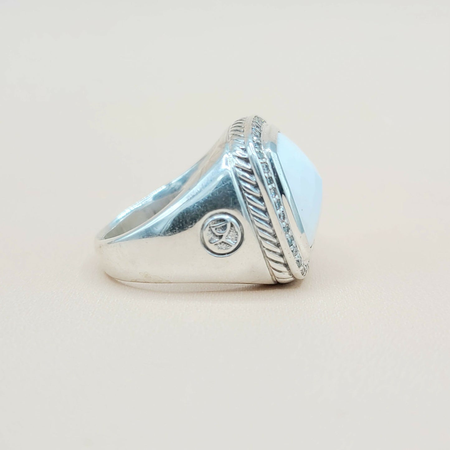 David Yurman Albion White Agate Diamond Ring 15mm Certified Pre-Owned AYW Luxury #