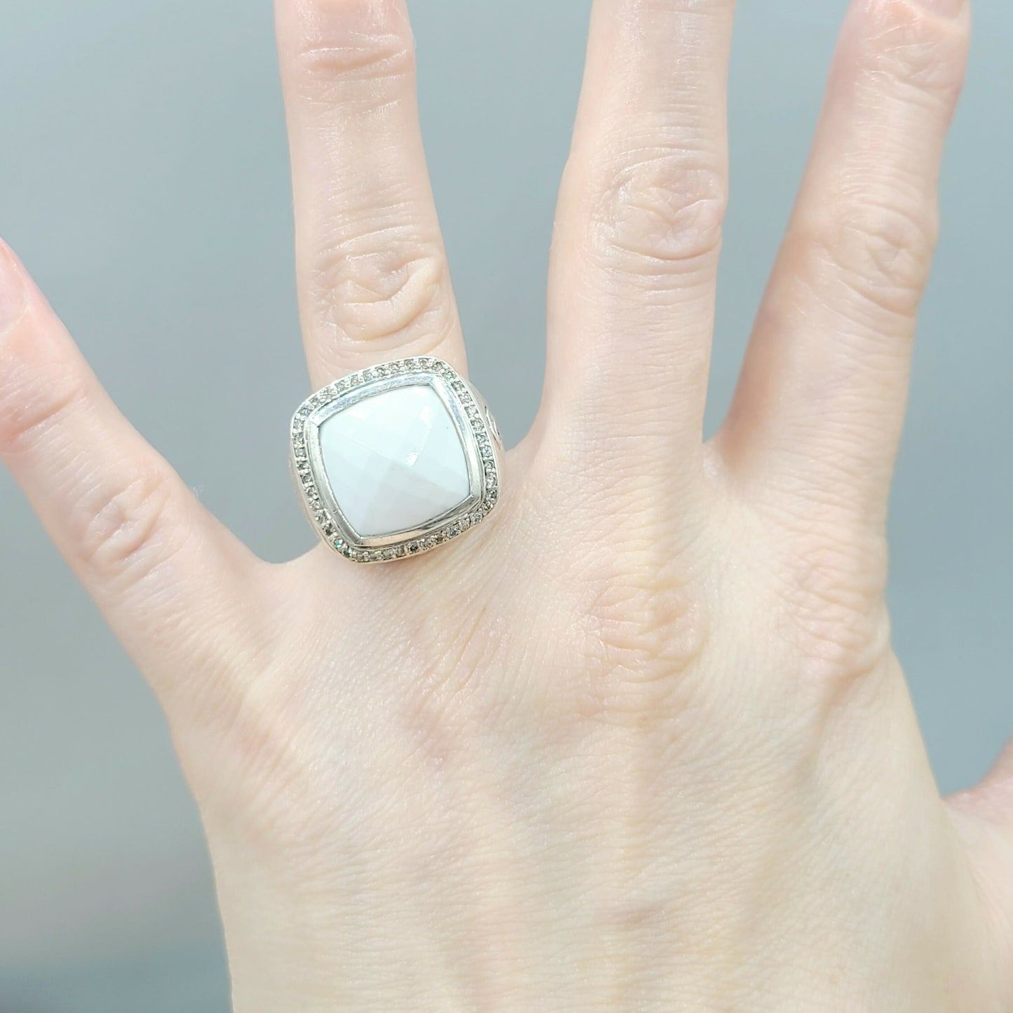 David Yurman Albion White Agate Diamond Ring 15mm Certified Pre-Owned AYW Luxury #