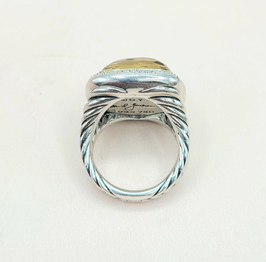 David Yurman Albion 17mm Green Orchid Silver Gold Diamond Ring