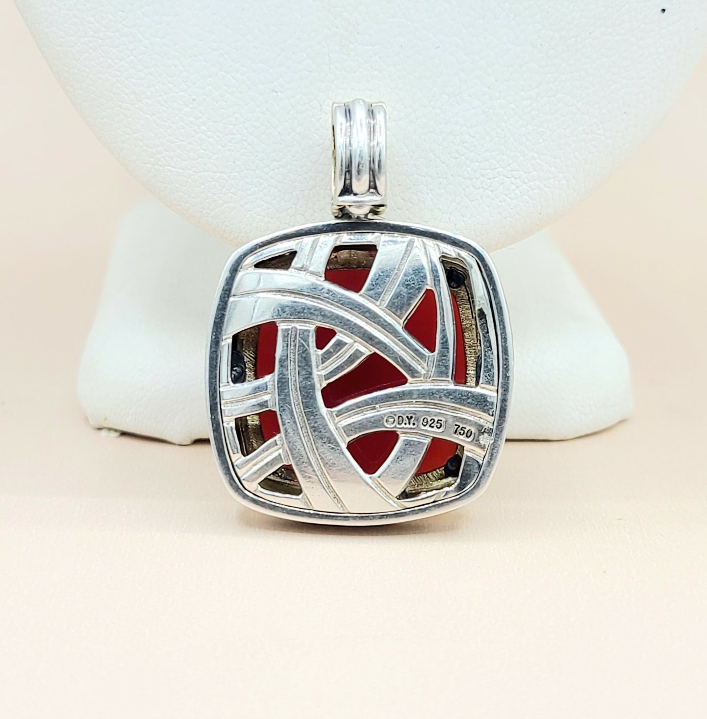 David Yurman Albion 20mm Carnelian Silver Gold Pendant Enhancer