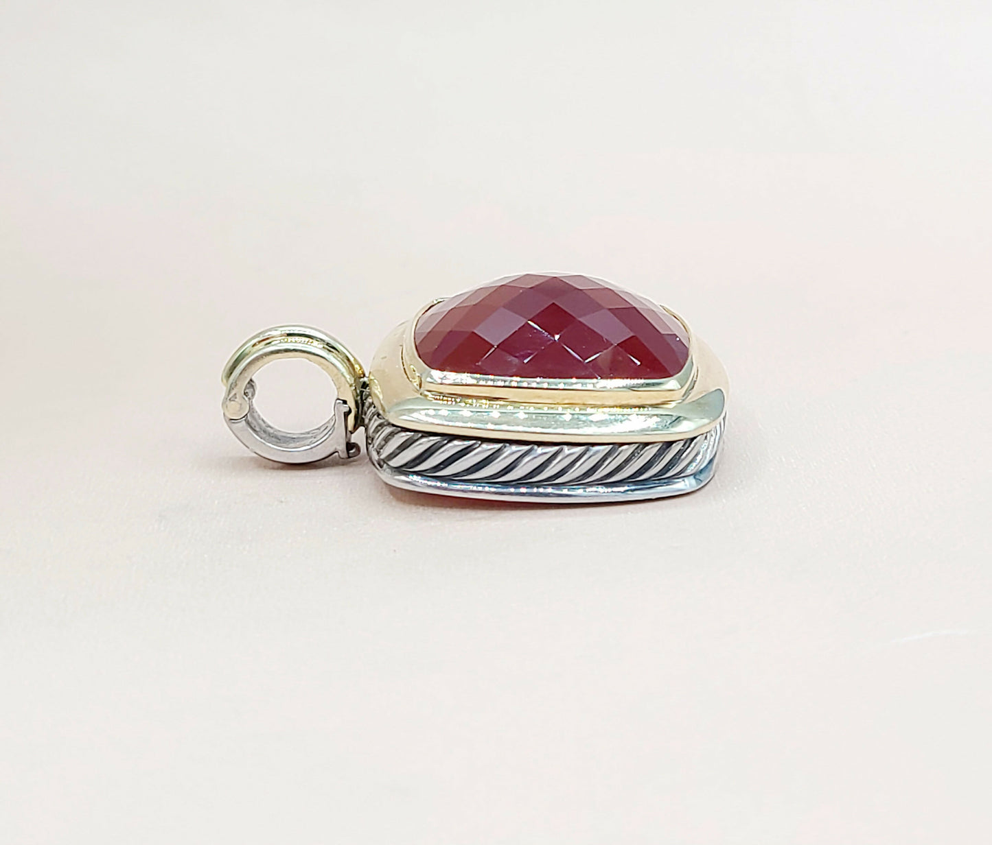 David Yurman Albion 20mm Carnelian Silver Gold Pendant Enhancer