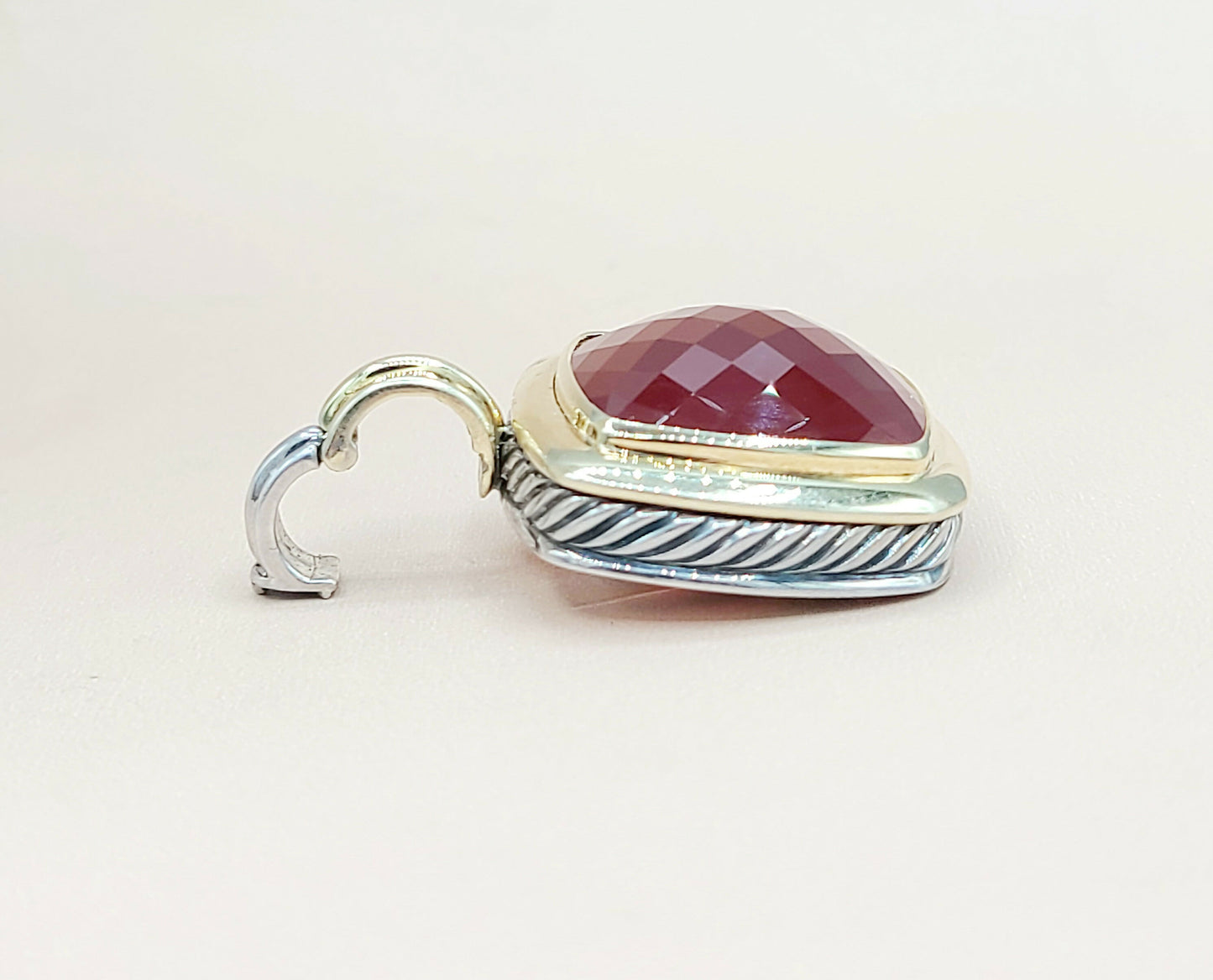 David Yurman Albion 20mm Carnelian Silver Gold Pendant Enhancer