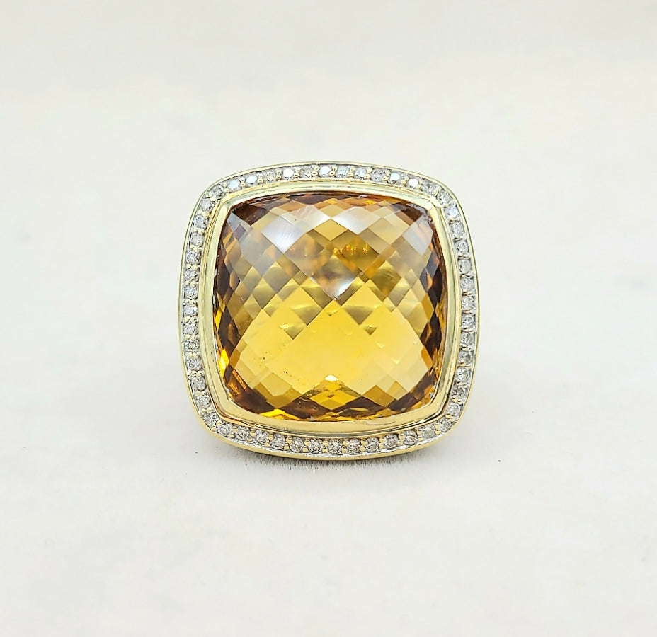 David Yurman Albion 20mm Citrine Diamond Ring With Gold