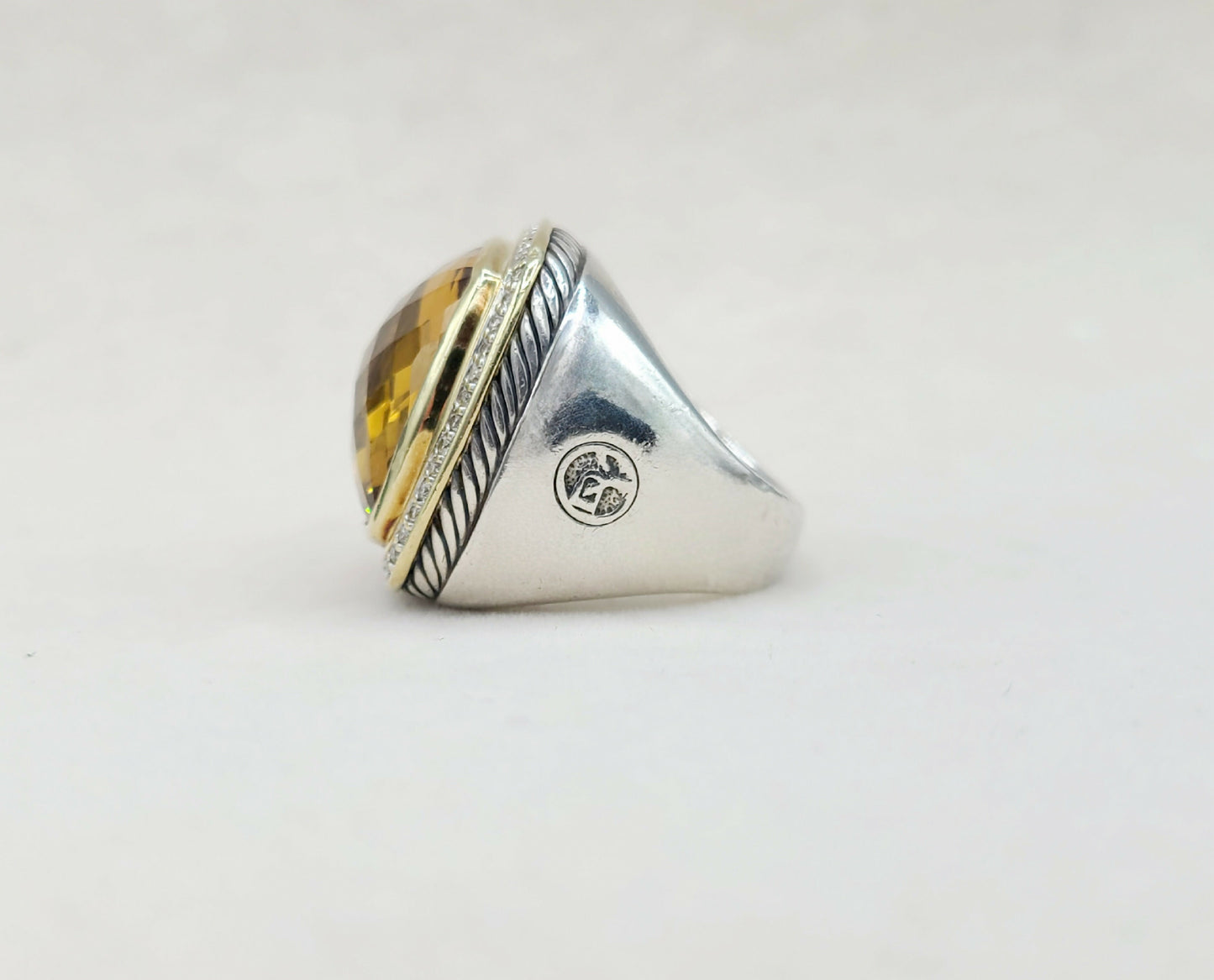David Yurman Albion 20mm Citrine Diamond Ring With Gold